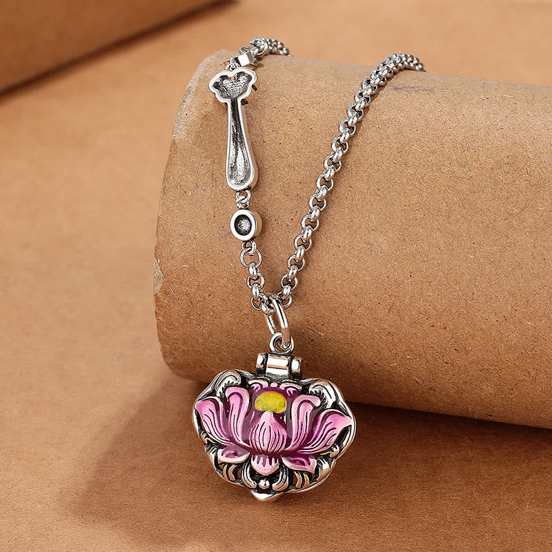 Collana pendente Buddha Stones in rame Tibet Lotus Luck New Begining