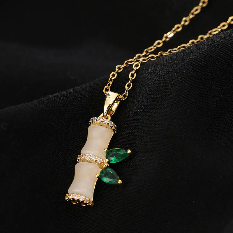 Collana pendente con Buddha Stones placcate in oro 18K, calcedonio, bambù, strass, armonia - Image 4