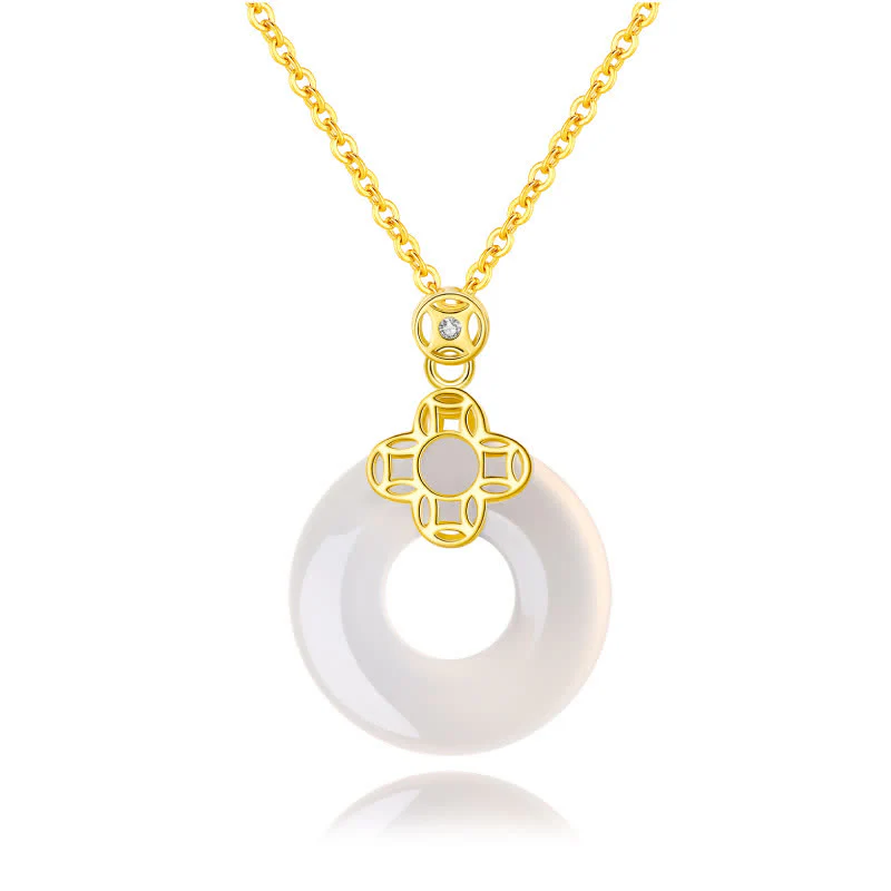 Collana pendente con Buddha Stones positivo in argento sterling 925 con moneta in calcedonio e fibbia per la pace - Image 5