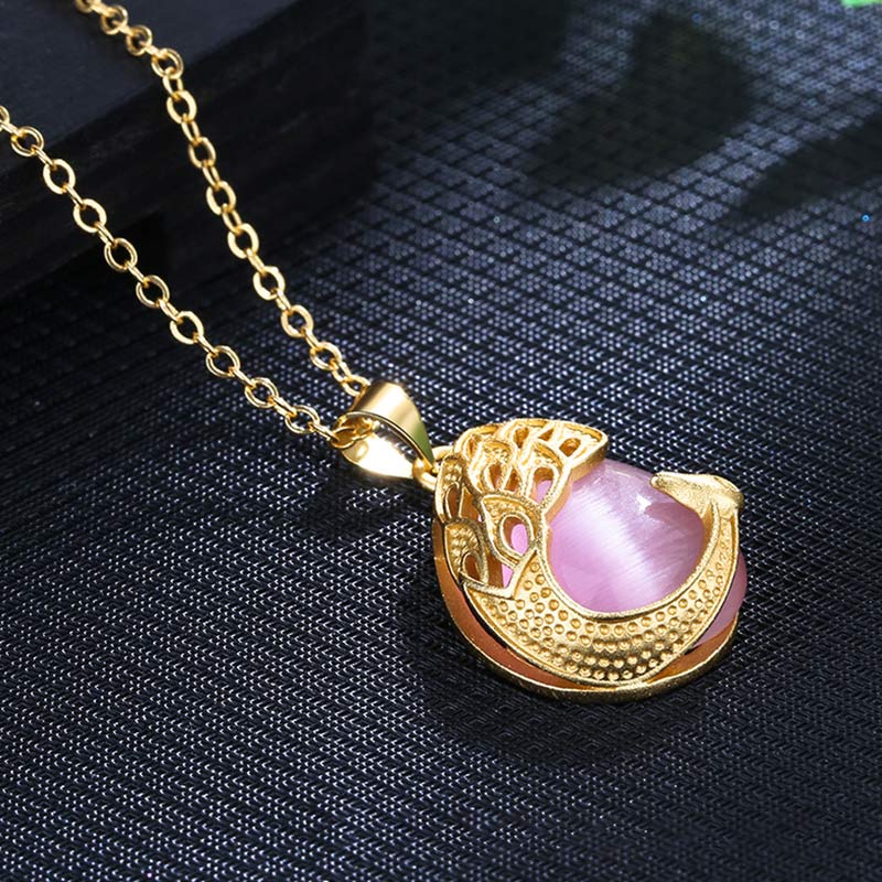 Collana pendente con ciondolo in cristallo rosa, calcedonio verde, pavone, rame, amore lenitivo - Image 2