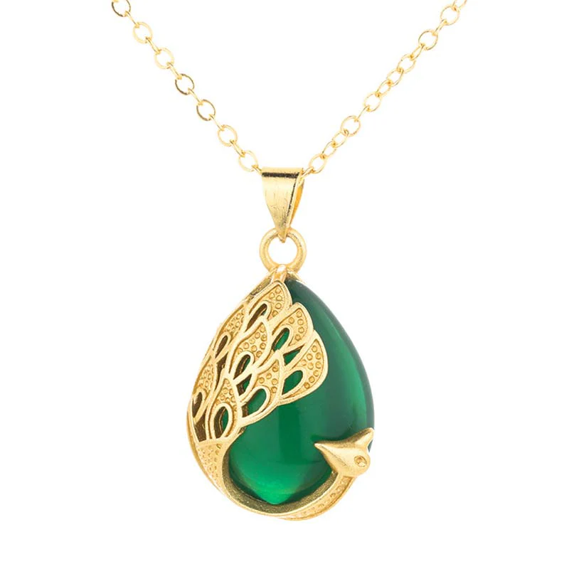 Collana pendente con ciondolo in cristallo rosa, calcedonio verde, pavone, rame, amore lenitivo - Image 6