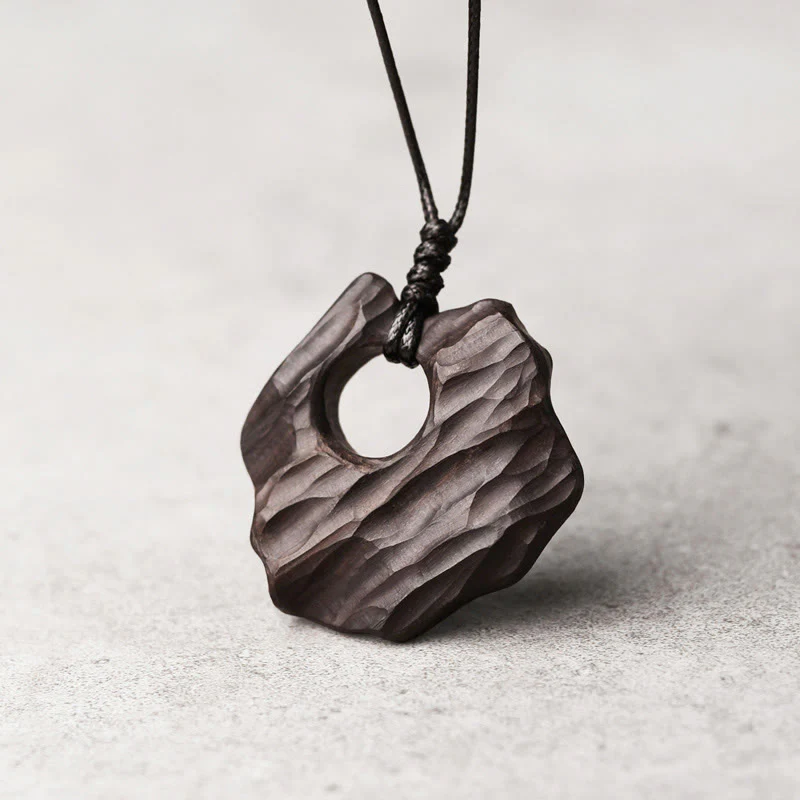 Collana pendente con ciondolo in legno di ebano e forma irregolare cava in Buddha Stones , equilibrio della pace - Image 2
