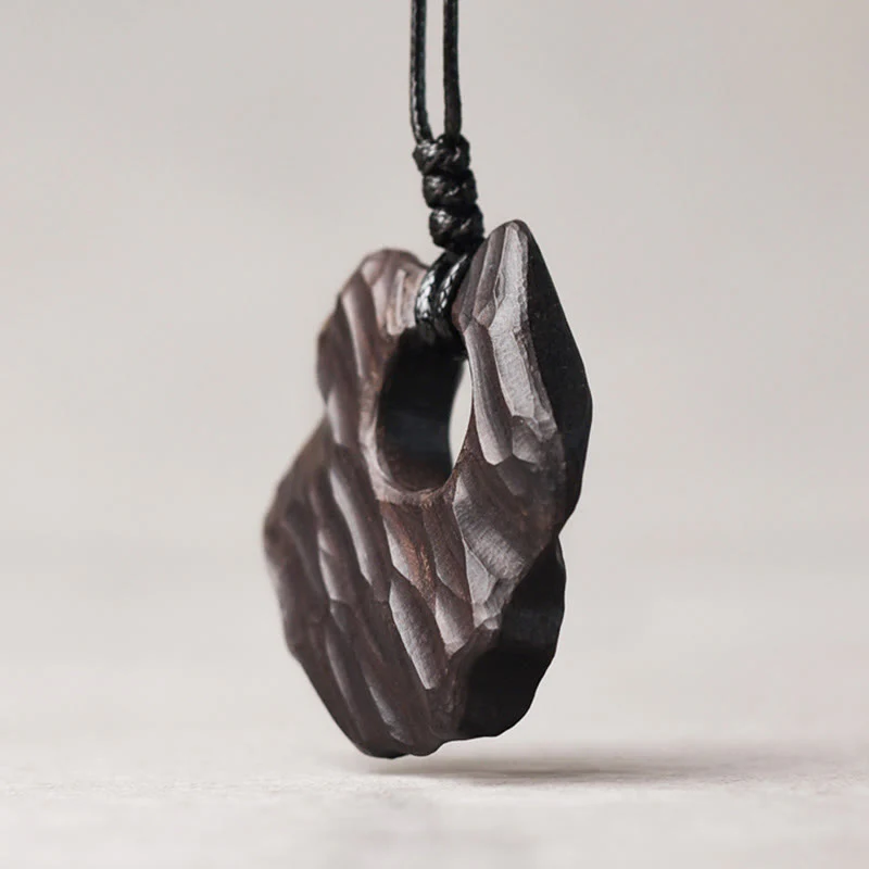 Collana pendente con ciondolo in legno di ebano e forma irregolare cava in Buddha Stones , equilibrio della pace - Image 3