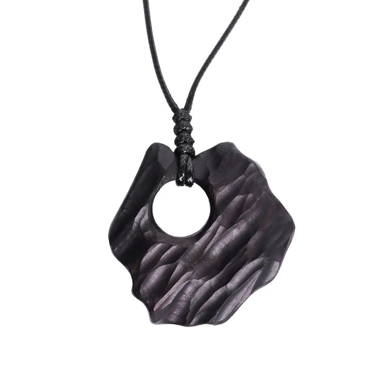 Collana pendente con ciondolo in legno di ebano e forma irregolare cava in Buddha Stones , equilibrio della pace - Image 7