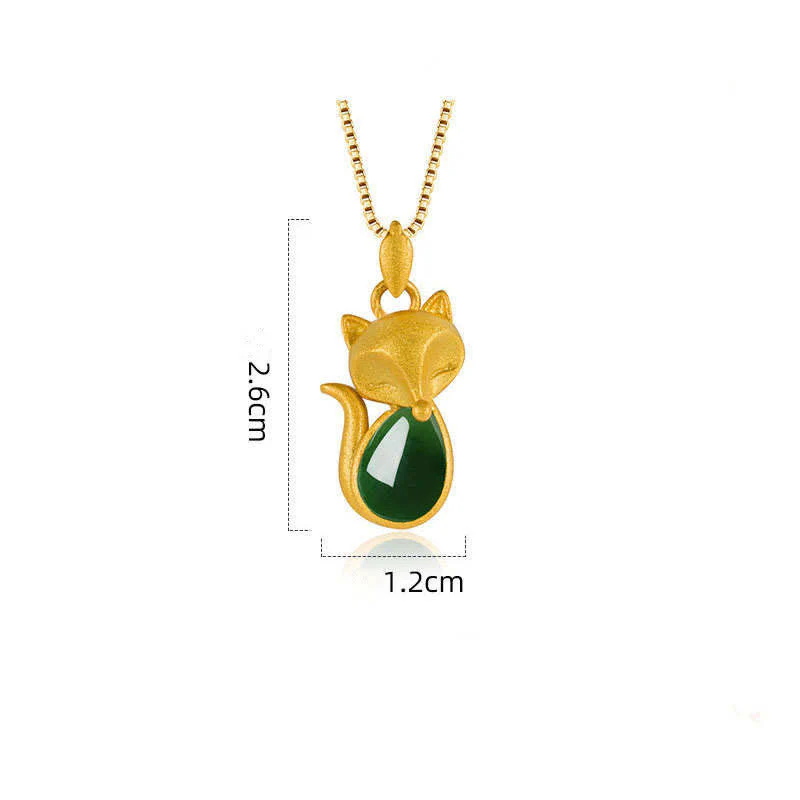 Collana pendente con motivo a volpe in calcedonio verde Buddha Stones - Image 10