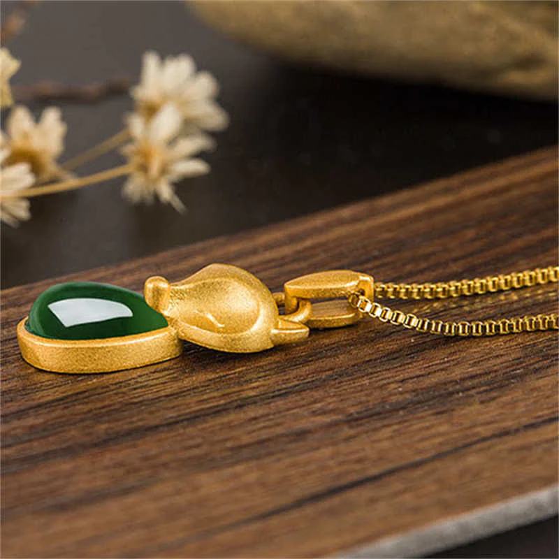 Collana pendente con motivo a volpe in calcedonio verde Buddha Stones - Image 8