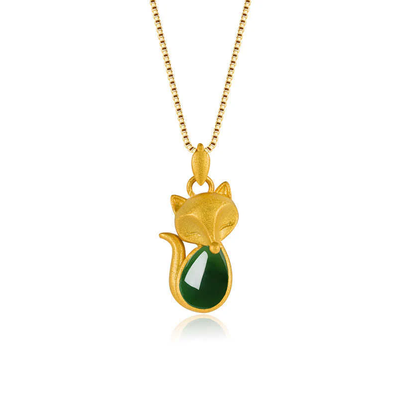 Collana pendente con motivo a volpe in calcedonio verde Buddha Stones - Image 9