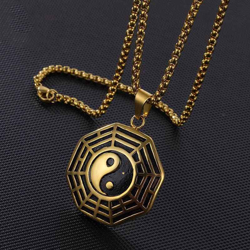 Collana pendente con motivo equilibrio in acciaio al titanio Bagua Yin Yang Buddha Stones - Image 2