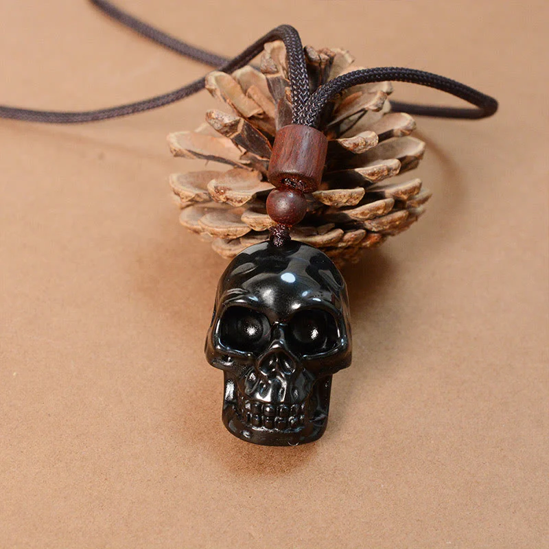 Collana pendente con scheletro Shmashana in corda di ossidiana nera Buddha Stones - Image 13