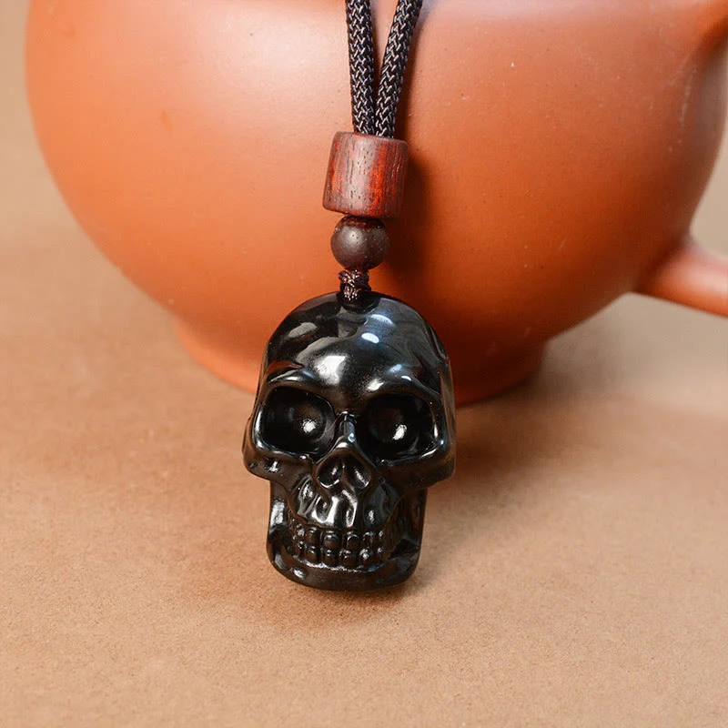 Collana pendente con scheletro Shmashana in corda di ossidiana nera Buddha Stones - Image 15