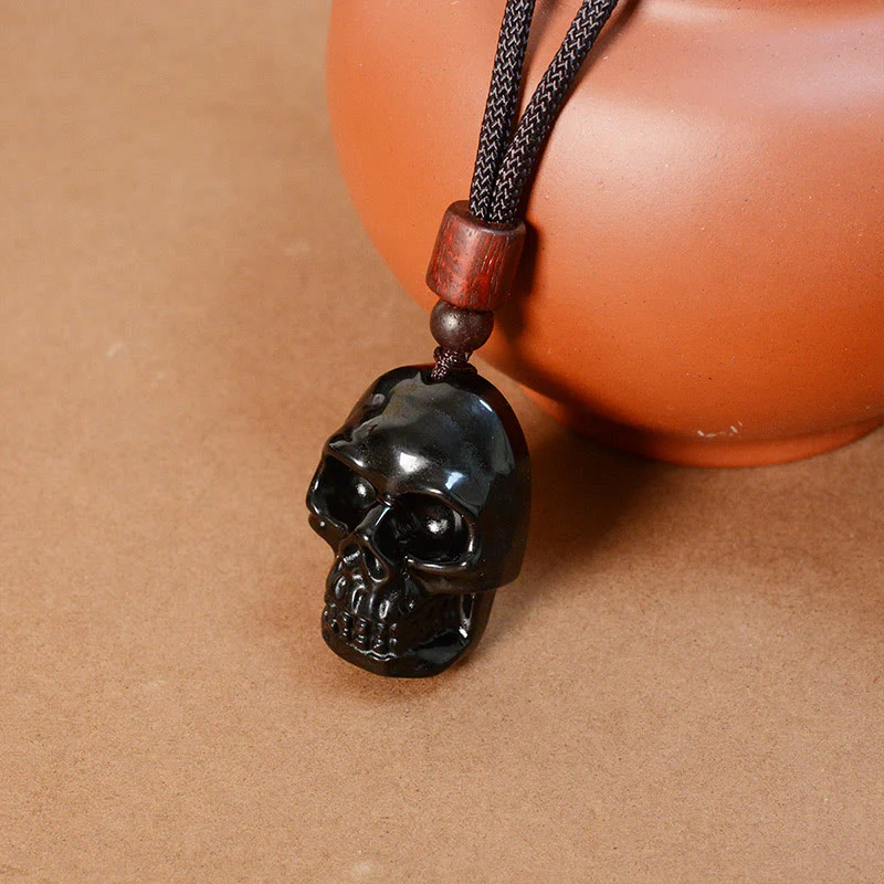 Collana pendente con scheletro Shmashana in corda di ossidiana nera Buddha Stones - Image 16