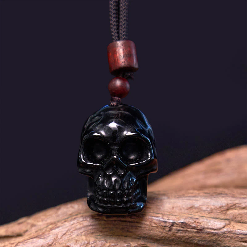 Collana pendente con scheletro Shmashana in corda di ossidiana nera Buddha Stones - Image 2