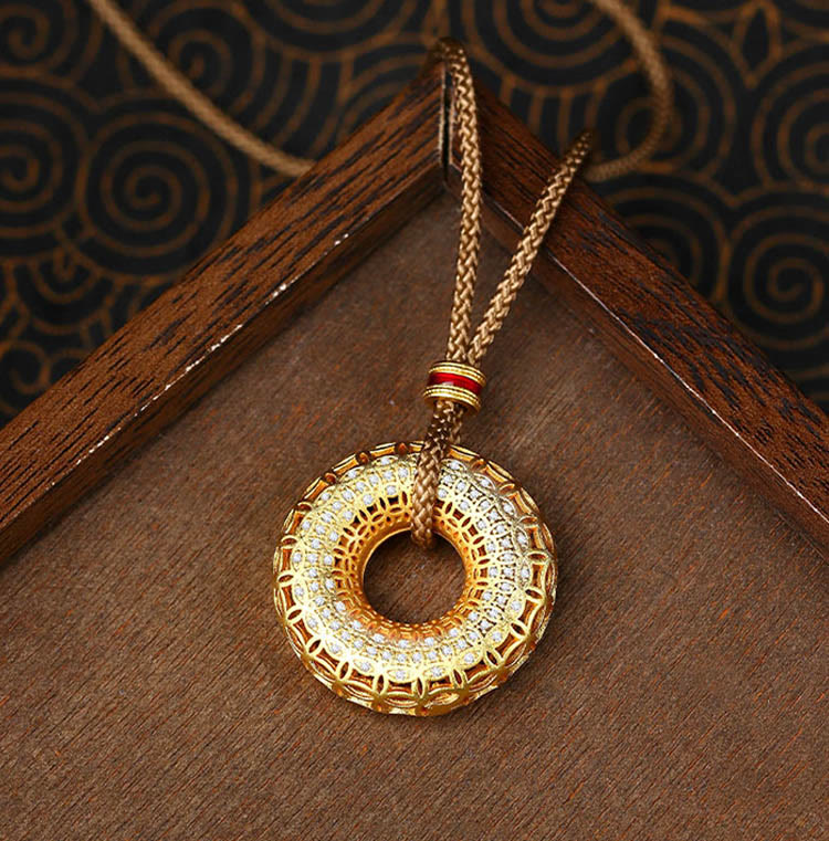 Collana pendente di buon auspicio in rame con fibbia della pace e motivo a moneta di rame Buddha Stones - Image 2
