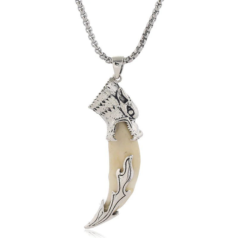 Collana pendente in acciaio al titanio con dente di lupo imitazione - Image 10