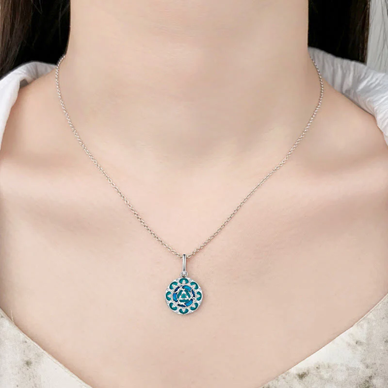 Collana pendente in argento sterling 925 con tre conigli in equilibrio, turchese rotondo , Buddha Stones - Image 7