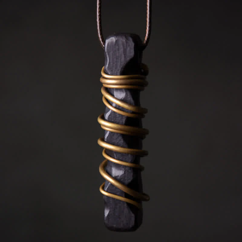 Collana con ciondolo a forma di bilancia, pace e Buddha Stones, Tibet, ebano, ottone.