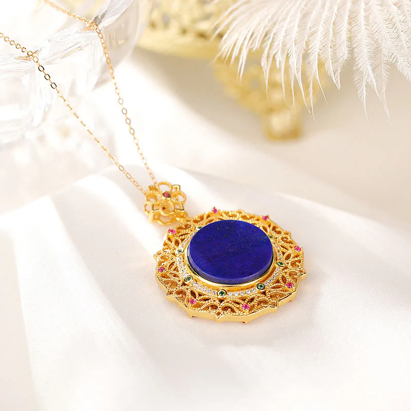 Collana con ciondolo positivo in lapislazzuli e lazurite placcata oro in argento sterling 925 Buddha Stones - Image 2