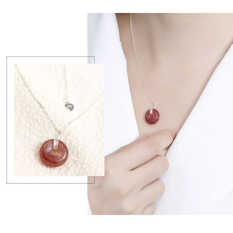 Collana positiva di guarigione al quarzo fragola in argento sterling 925 Buddha Stones - Image 11