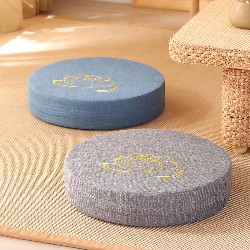 Cuscino per seduta da meditazione in cotone e lino con ricamo di loto Buddha Stones
