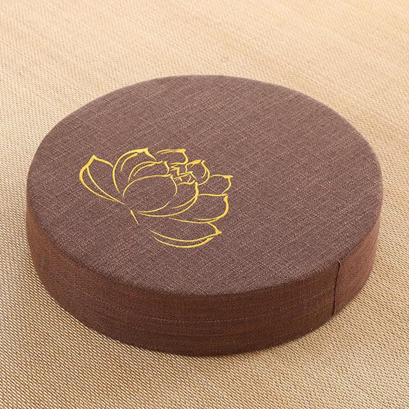 Cuscino per seduta da meditazione in cotone e lino con ricamo di loto Buddha Stones - Image 12
