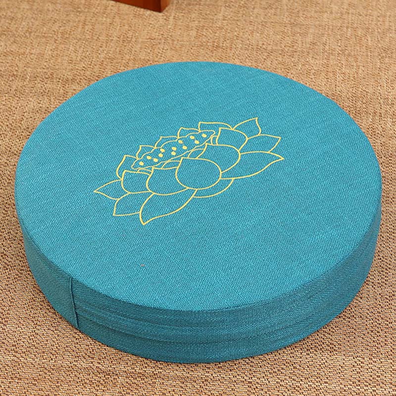 Cuscino per seduta da meditazione in cotone e lino con ricamo di loto Buddha Stones - Image 13