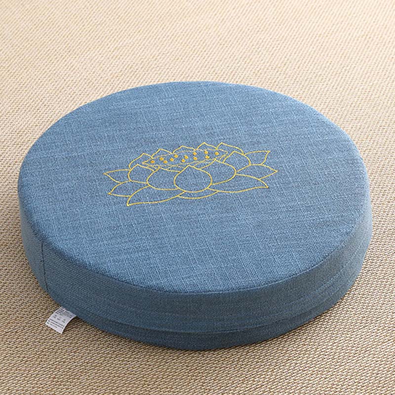 Cuscino per seduta da meditazione in cotone e lino con ricamo di loto Buddha Stones - Image 17