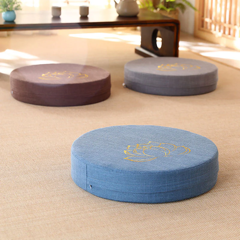 Cuscino per seduta da meditazione in cotone e lino con ricamo di loto Buddha Stones - Image 18
