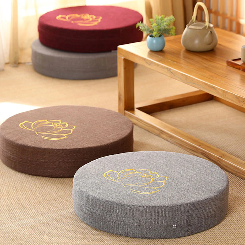 Cuscino per seduta da meditazione in cotone e lino con ricamo di loto Buddha Stones - Image 2