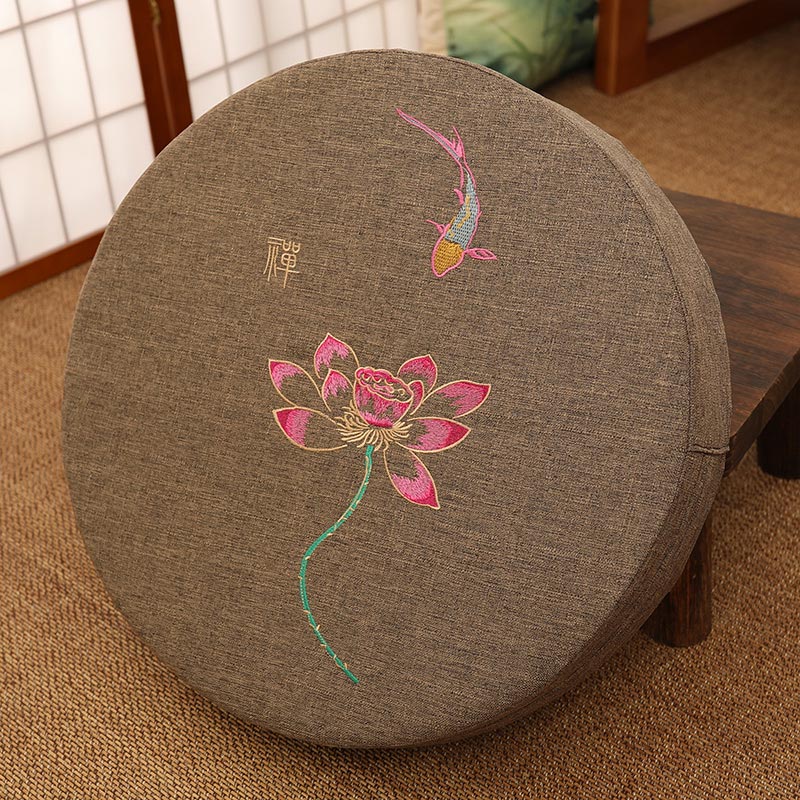 Cuscino per seduta da meditazione in cotone e lino con ricamo di loto Buddha Stones - Image 27