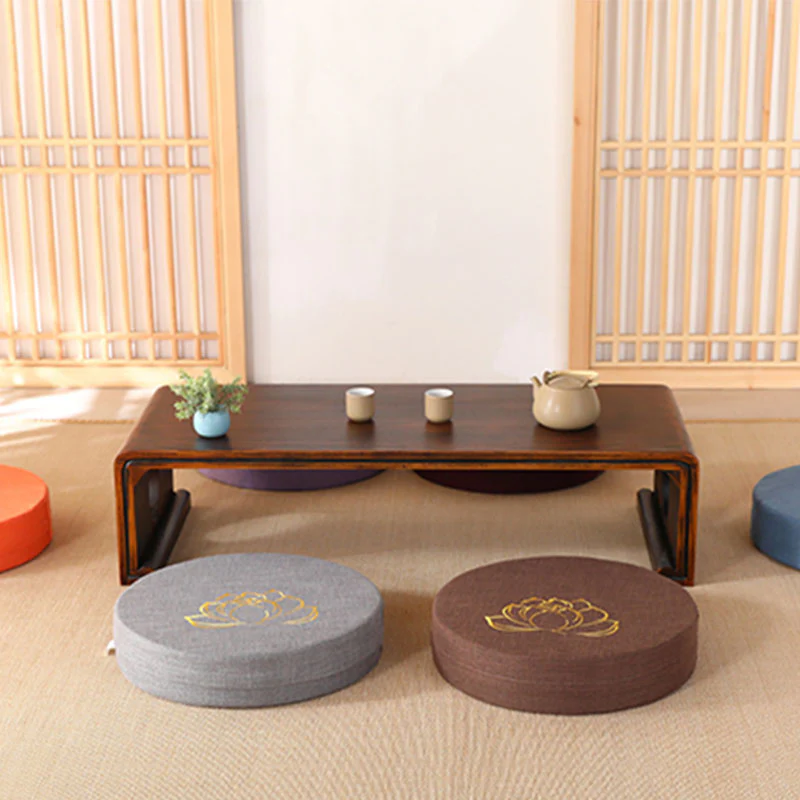 Cuscino per seduta da meditazione in cotone e lino con ricamo di loto Buddha Stones - Image 3