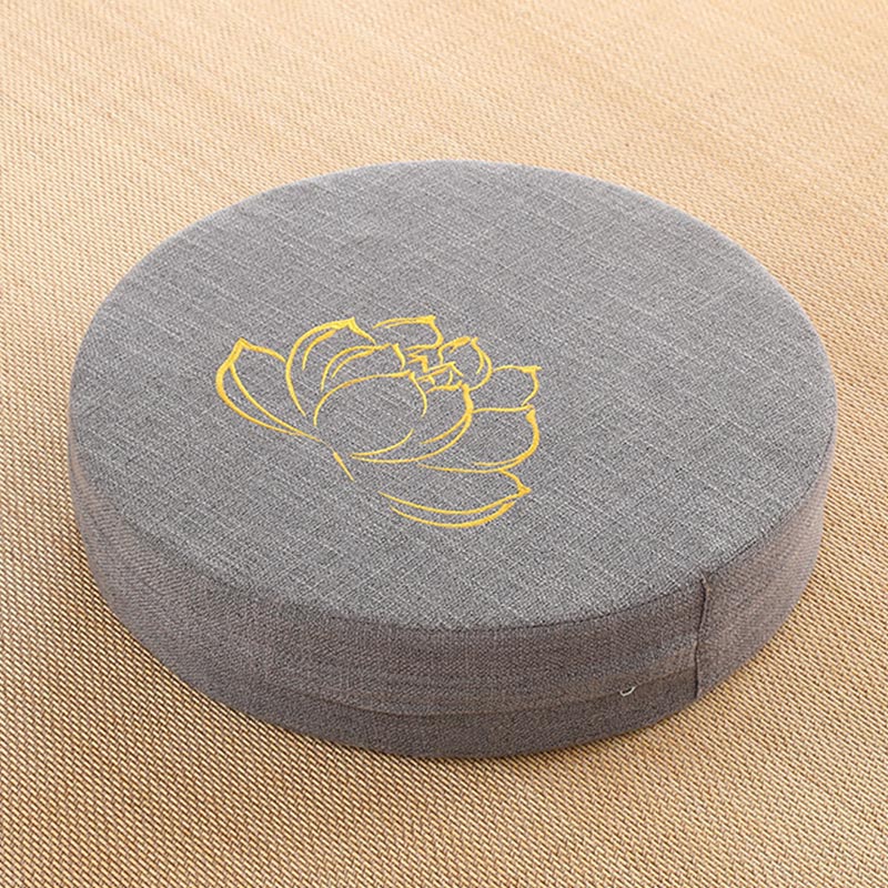 Cuscino per seduta da meditazione in cotone e lino con ricamo di loto Buddha Stones - Image 7