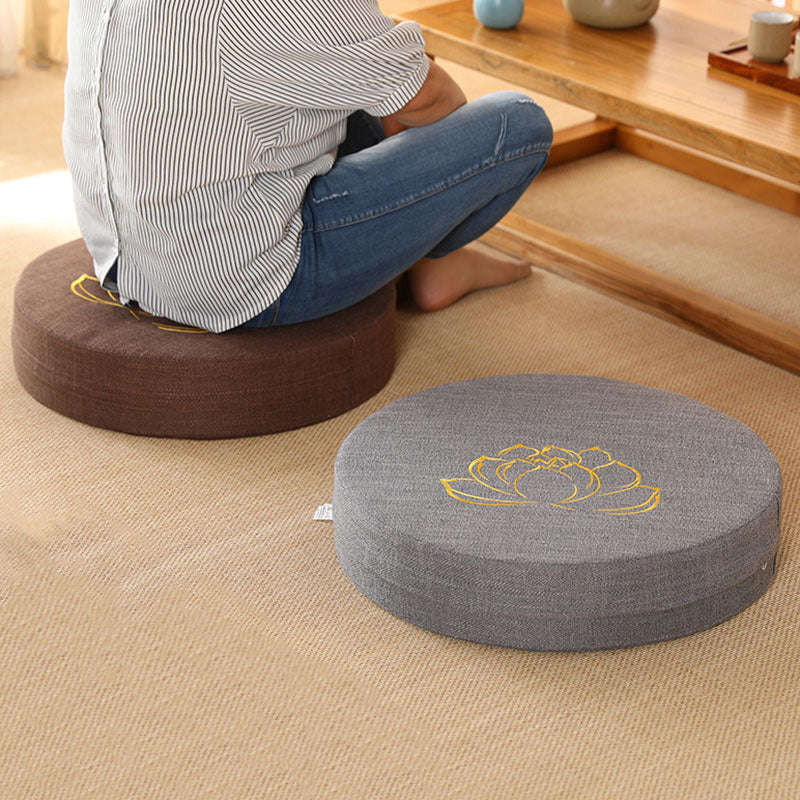 Cuscino per seduta da meditazione in cotone e lino con ricamo di loto Buddha Stones - Image 8