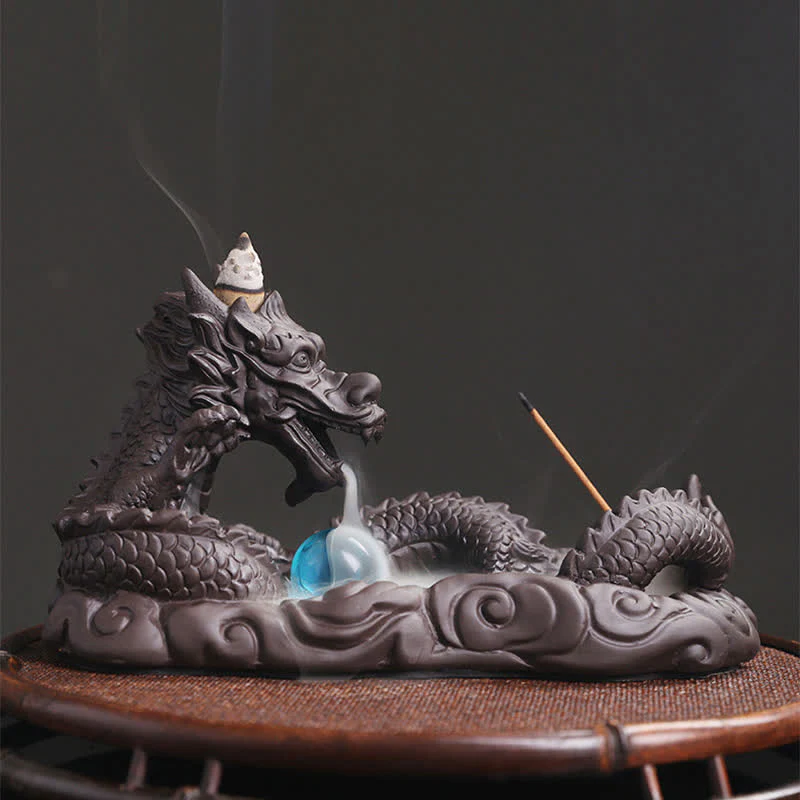 Decorazione bruciatore di incenso con protezione dei fiori a forma di palla che gioca con il drago - Image 3