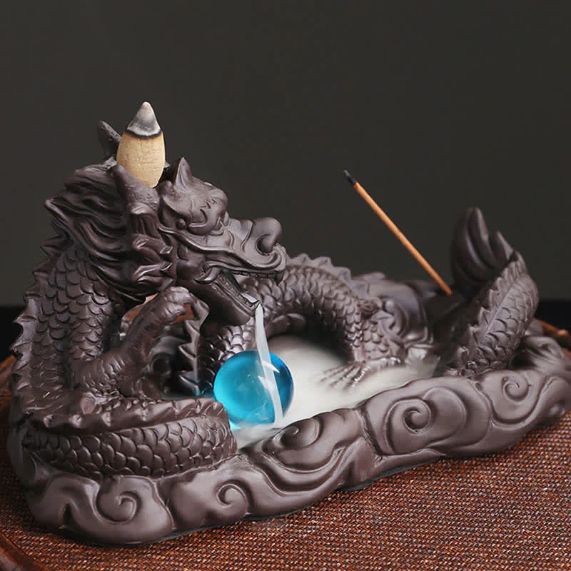 Decorazione bruciatore di incenso con protezione dei fiori a forma di palla che gioca con il drago - Image 6