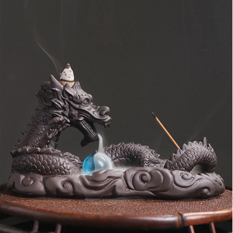 Decorazione bruciatore di incenso con protezione dei fiori a forma di palla che gioca con il drago - Image 8