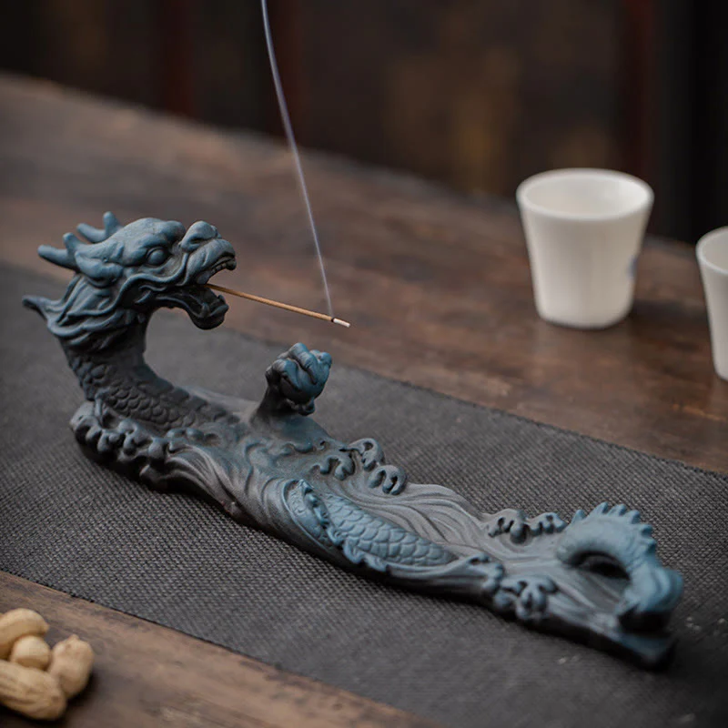 Decorazione bruciatore di incenso in ceramica con bastoncino di protezione del drago Buddha Stones - Image 12