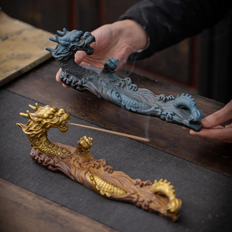 Decorazione bruciatore di incenso in ceramica con bastoncino di protezione del drago Buddha Stones - Image 2