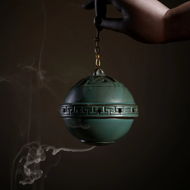 Decorazione bruciatore di incenso in ceramica con benedizione del loto tibetano - Image 2