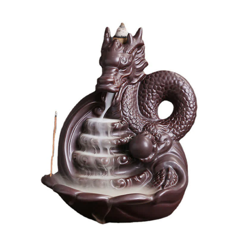 Decorazione bruciatore di incenso in ceramica con motivo a drago - Image 10