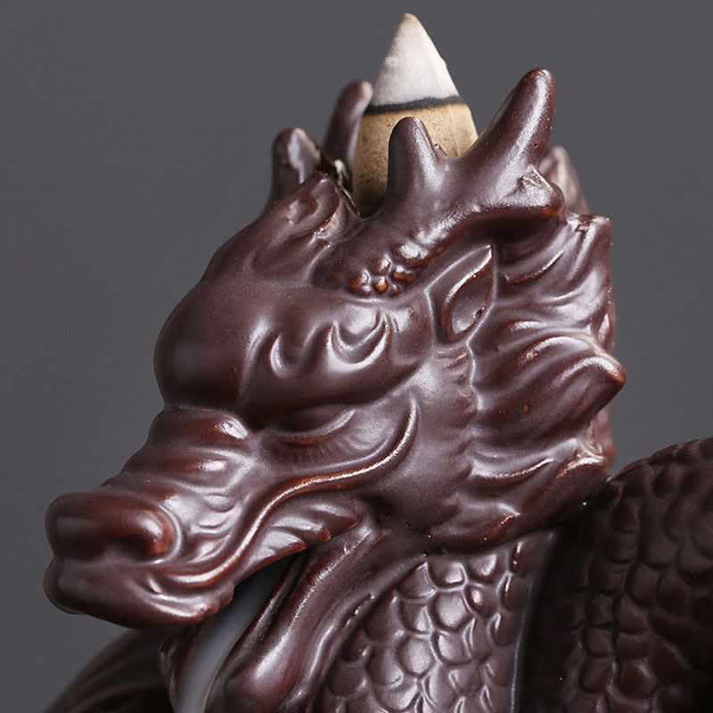 Decorazione bruciatore di incenso in ceramica con motivo a drago - Image 8