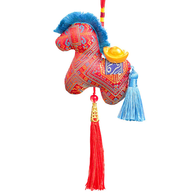 Decorazione con nappa in lingotto ricamato con filo rosso, anno del cavallo, Buddha Stones - Image 5