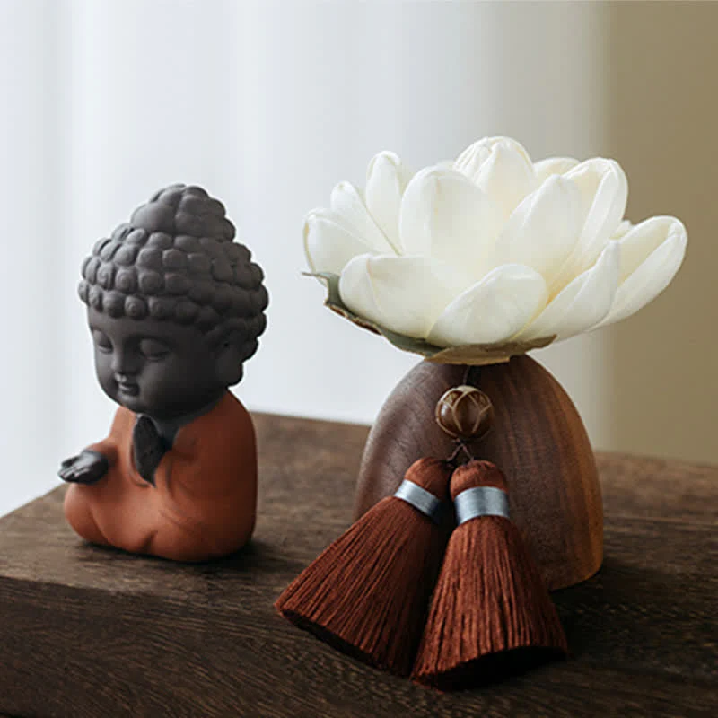 Decorazione di cura calma con fiore di Buddha in legno di pesca nera - Image 3