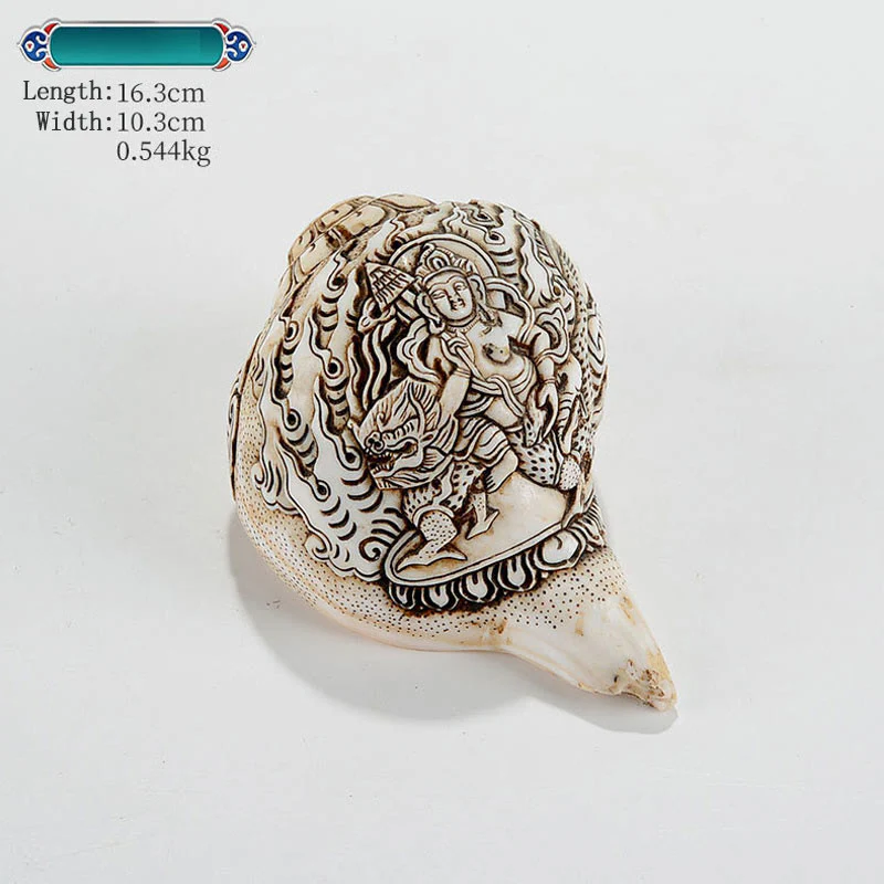 Decorazione di ricchezza di conchiglia di conchiglia di Avalokitesvara Buddha tibetano inciso a mano Shankha - Image 10