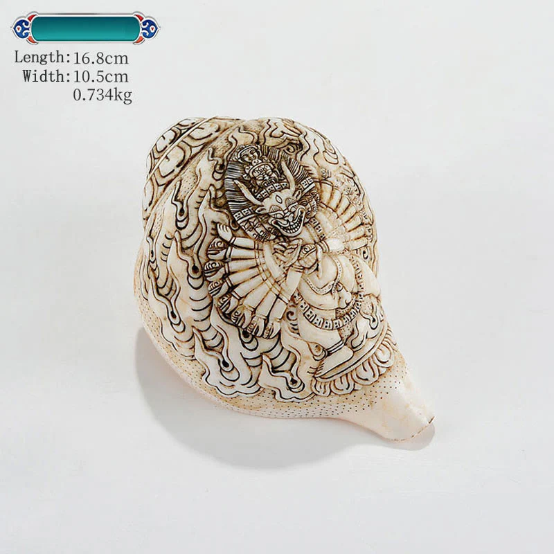 Decorazione di ricchezza di conchiglia di conchiglia di Avalokitesvara Buddha tibetano inciso a mano Shankha - Image 11
