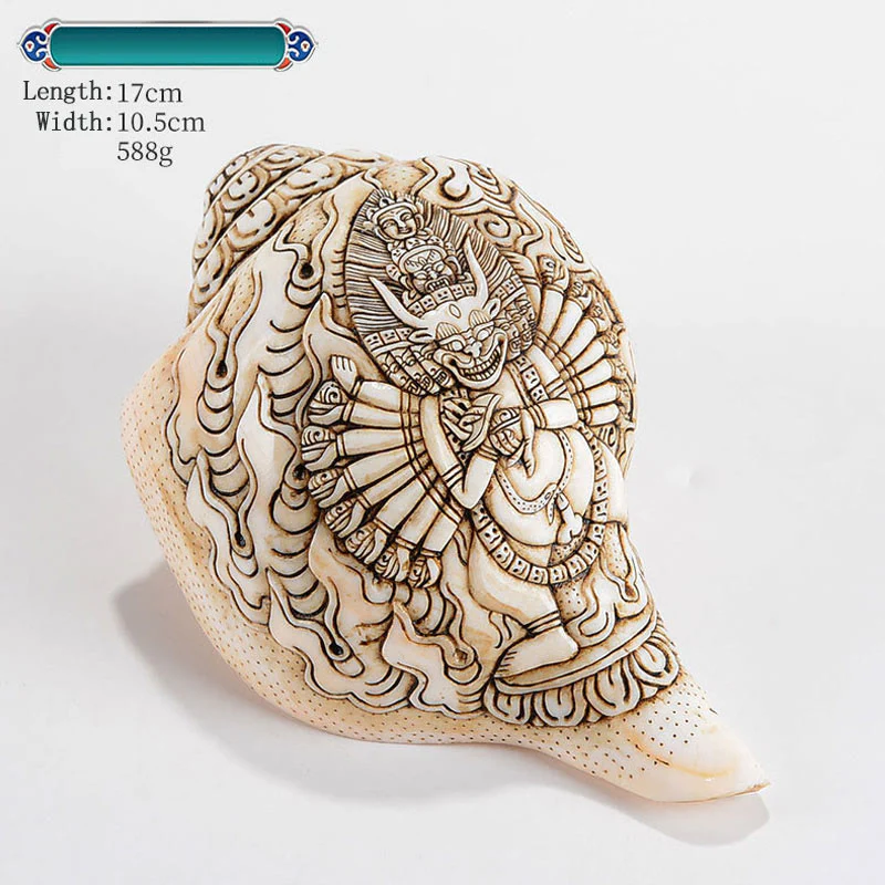 Decorazione di ricchezza di conchiglia di conchiglia di Avalokitesvara Buddha tibetano inciso a mano Shankha - Image 15