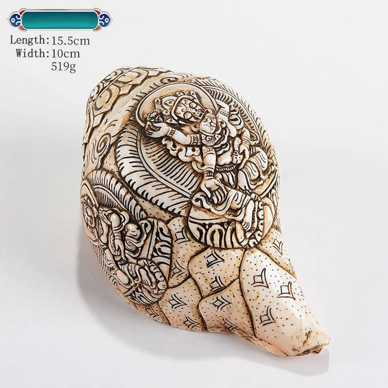 Decorazione di ricchezza di conchiglia di conchiglia di Avalokitesvara Buddha tibetano inciso a mano Shankha - Image 16