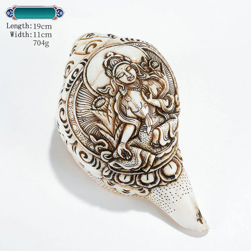 Decorazione di ricchezza di conchiglia di conchiglia di Avalokitesvara Buddha tibetano inciso a mano Shankha - Image 17