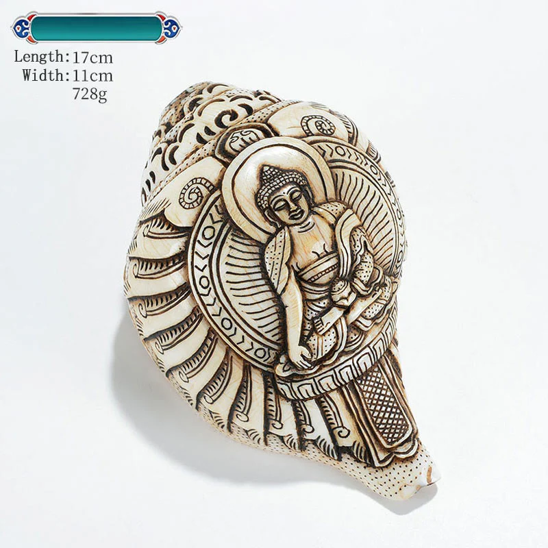 Decorazione di ricchezza di conchiglia di conchiglia di Avalokitesvara Buddha tibetano inciso a mano Shankha - Image 18