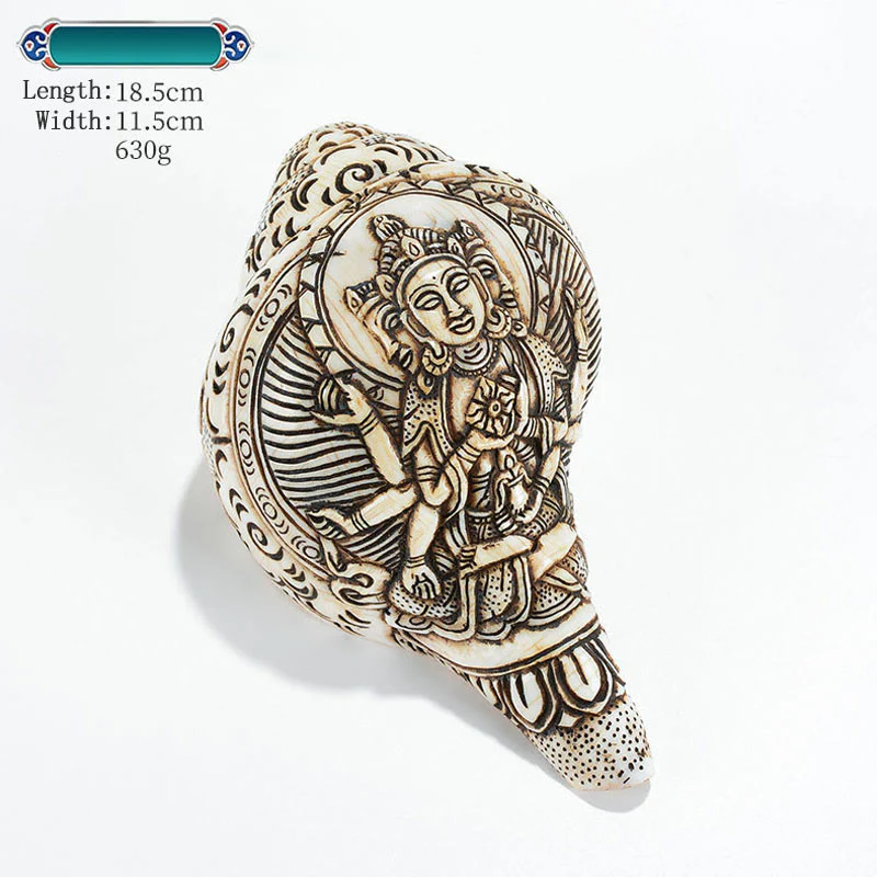 Decorazione di ricchezza di conchiglia di conchiglia di Avalokitesvara Buddha tibetano inciso a mano Shankha - Image 20