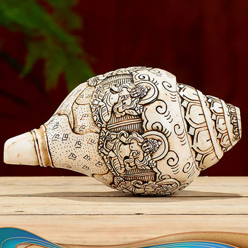 Decorazione di ricchezza di conchiglia di conchiglia di Avalokitesvara Buddha tibetano inciso a mano Shankha - Image 22